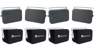 4) Rockville HP65S 6.5" Black 500w Outdoor Patio Backyard Speakers w/Waterproof Covers