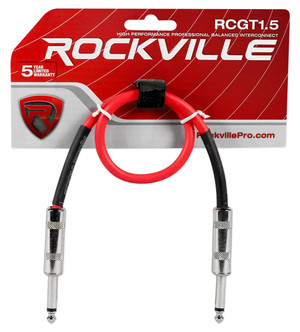  Rockville RCGT1.5R 1.5' 1/4'' TS to 1/4'' TS Instrument Cable-Red 100% Copper 