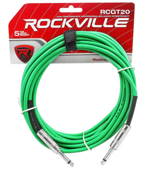  Rockville RCGT20G 20' 1/4'' TS to 1/4'' TS Instrument Cable-Green 100% Copper 