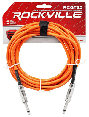  Rockville RCGT20O 20' 1/4'' TS to 1/4'' TS Instrument Cable-Orange 100% Copper 
