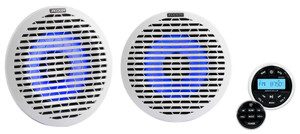 Pair Kicker 51KM614FL 6.5" Thin Mount 60w Marine Boat Speakers w/LED+Receiver