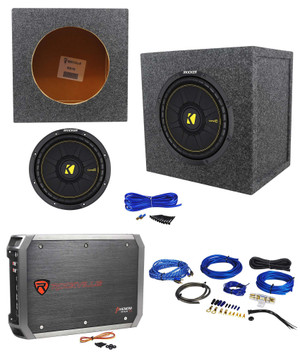 KICKER 44CWCS104 CompC 10" 500w Car Subwoofer+Sealed Sub Box+Amplifier+Amp Kit