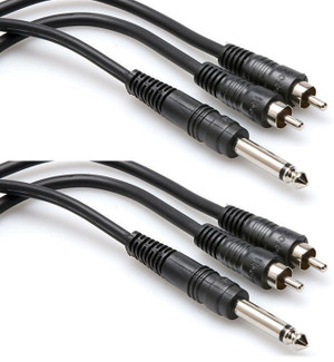 2 Hosa CYR102  6.5 Foot 1/4" TS To 1/4" Dual RCA Y Cables