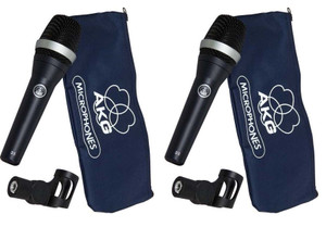 Pair of AKG D5 Dynamic Cardioid Handheld Vocal Microphones + Mic Mounting Clips