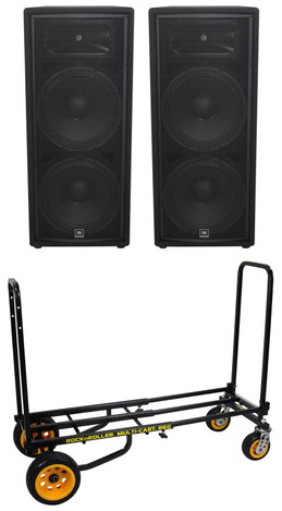 (2) JBL Pro JRX225 2000 Watt Dual 15" DJ P/A Passive Speakers + Transport Cart