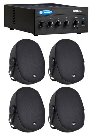 Crown Commercial/Restaurant 160MA 60 Watt 70Volt/8 Ohm Amplifier+(4) 5" Speakers