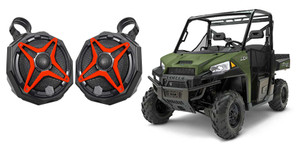 Pair Polaris Ranger 6.5" Rear Harness Bar Cage Kicker Tower Speakers+Red Grills