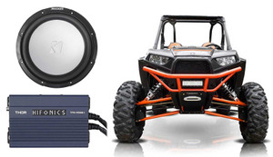 KICKER 45KM102 10" 350w Subwoofer+Hifonics Amp for Polaris RZR/ATV/UTV/Cart