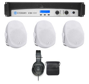 Crown CDi1000 70V Commercial Amplifier+3) Peavey White Background Music Speakers