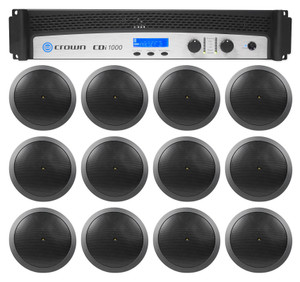 Crown CDi1000 2-Ch 500w 70V Commercial Amplifier+(12) JBL Black Ceiling Speakers