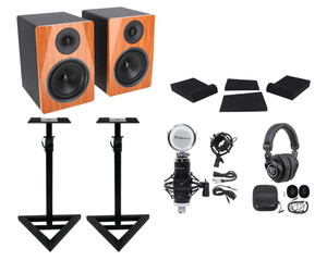 2) Rockville APM6C 6.5" 350w Powered Studio Monitors+Stands+Pads+Headphones+Mic