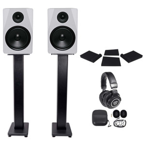 Pair Rockville APM8W 8" 500W Powered Studio Monitors+ Stands+Pads+Headphones