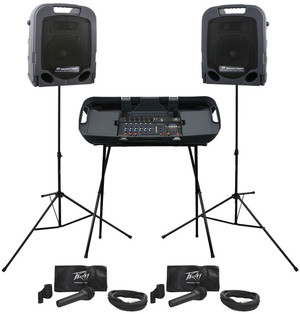  Peavey ESCORT 3000 300w Portable PA Powered Speaker System w/Mixer+Stand+2) Mics 
