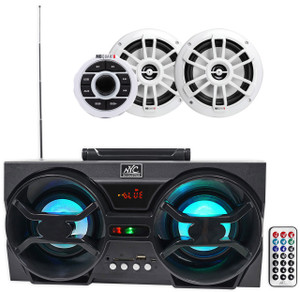  MB QUART GMR1.5S2W Marine Bluetooth Receiver+2 White 6.5" Speakers+Party Speaker 