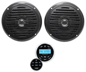 Hot Tub Audio System w/ Bluetooth Gauge Hole Receiver+(2) 5.25" Black Speakers
