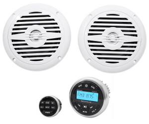Hot Tub Audio System w/ Bluetooth Gauge Hole Receiver+(2) 5.25" White Speakers
