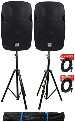 2) Rockville SPG128 12“ Passive 1600W PA Speakers 8 Ohm 2) Stands+2) Cables+Case