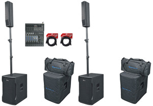 2 Rockville TITAN COLUMN 12 Pro/DJ Active Array Speakers w/Subs+Mixer+Cables+Bag