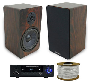  Rockville BLUAMP 150 Amplifier w/Bluetooth/Optical+5.25" Wood Bookshelf Speakers 