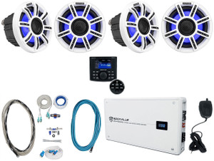 Kicker (4) KICKER 51MSC65 MSC65 6.5" 200w Premium Marine Speakers+Amplifier+Receiver 