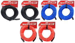 6 Rockville 50' Female to Male REAN XLR Mic Cable (3 Colors x 2 of Each)