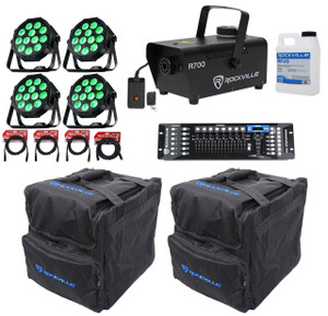 AMERICAN DJ 4) American DJ ADJ MEGA 64 PROFILE PLUS RF Par Lights+DMX Controller+Fogger+Bags 