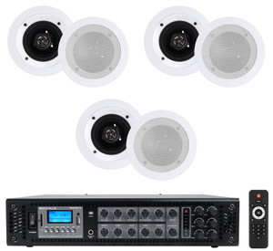 Rockville RCS180-6 70v Commercial Amplifier w/Bluetooth+(6) 4" Speakers in White