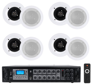 Rockville RCS180-6 70v Commercial Amplifier w/Bluetooth+(8) 4" Speakers in White