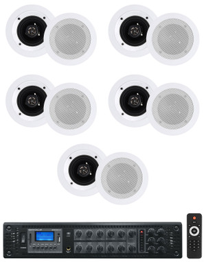 Rockville RCS350-6 70v Commercial Amplifier w/Bluetooth+10) 4" Speakers in White