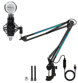  Rockville RCM03 Gaming Twitch Microphone Streaming PC Game Mic+RGB LED Boom Arm 