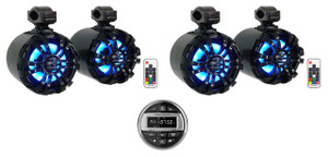  Power Acoustik MMR-4B Marine Boat Receiver+(4) 6.5" Black LED Tower Speakers 