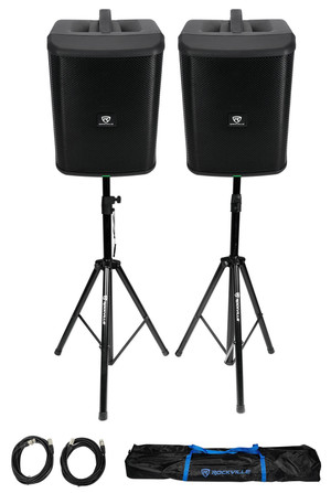 (2) Rockville TITAN ONE PRO Rechargeable 8" /DJPA Speakers+Stands+Cables+Bag