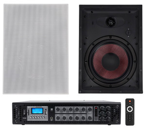 (2) Rockville WA870 8" 70V Commercial/Restaurant In-Wall Speakers+Receiver Amp