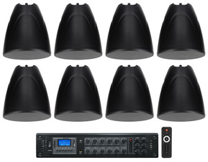 (8) Rockville PEN-80T BLACK 8" 70V 40W Hanging Pendant Speakers+Commercial Amp
