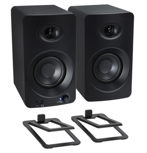 Pair Rockville ASM4 4" Studio Monitor Computer Speakers+Low Profile Riser Stands