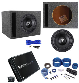 Rockville W10K6D2 V2 10" 2000w Subwoofer+Vented Sub Box+Mono Amplifier+Amp Kit