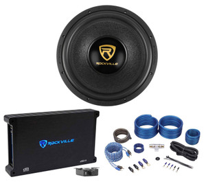 Rockville W15K9D4 15" 5000 Watt Car Audio Subwoofer+Mono Amplifier+Amp Kit