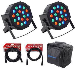 (2) Rockville RockPAR50 LED RGB Par Can DJ/Club DMX Wash Lights+Bags+Cables