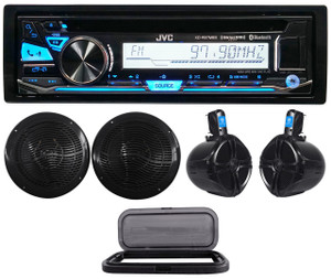 JVC KD-R97MBS Marine CD Receiver+Splash Guard+2) 8" Boat Speakers+2) Wakeboards