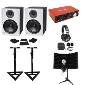 Focusrite Bundle w/Interface+Studio Monitors+Microphone+Headphones+Stands