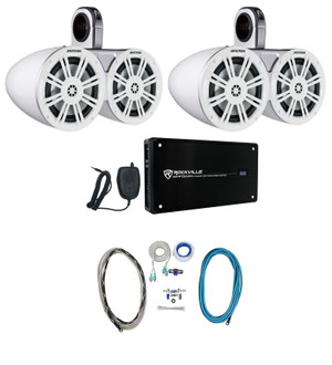 Pair Dual Kicker 6.5" 4-Ohm 600W Wakeboard Speakers+4-Channel Amplifier+Amp Kit