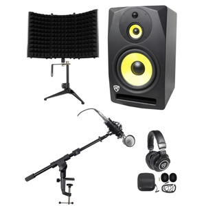 Rockville DPM10B 10" 400 Watt Active Studio Monitor+Headphones+Mic+Shield+Stand