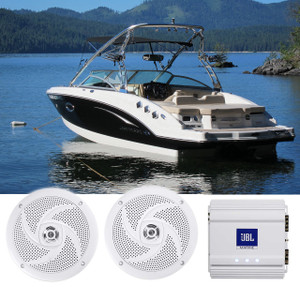 Pair Rockville RSM65W 6.5" Waterproof Shallow Marine Boat Speakers+JBL Amplifier