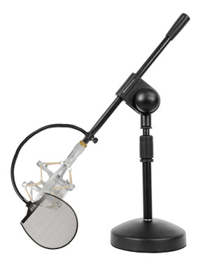 Rockville Podcast Recording Studio Mic Stand w/Boom+Silver Shockmount+Pop Filter