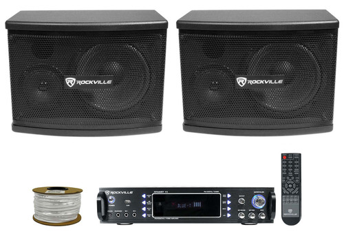 2) Rockville KPS65 6.5" 400w Wall Speakers+Bluetooth Amp For Restaurant/Bar/Café + Rockville R14GSBR100 Red/Blk 14 Gauge 100' Ft. Mini Spool Car Audio Speaker Wire