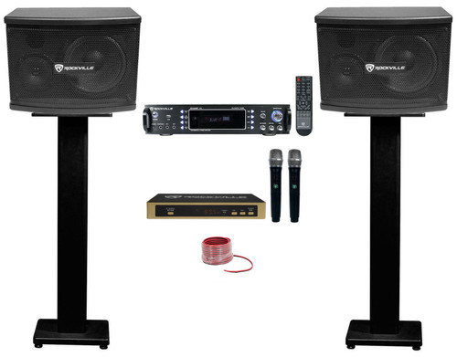 Rockville Bluetooth Karaoke Machine System 2) 6.5" Speakers+Stands+Wireless Mics