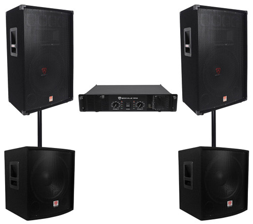 (2) Rockville RSG15 15” 3000w DJ/Pro Audio PA Speaker+Amp+(2) 15" Subwoofers