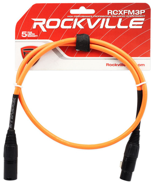 Rockville RCXFM3P-O Orange 3' Female to Male REAN XLR Mic Cable 100% Copper