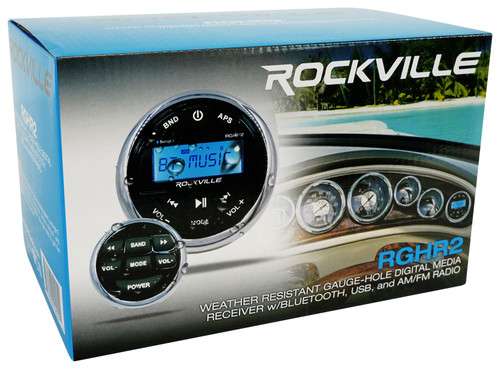 Rockville Marine-Grade Bluetooth Gauge Receiver Radio w/USB+Remote