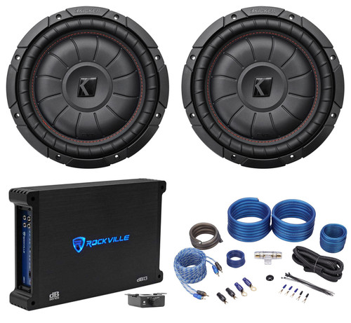 2 Kicker 43CVT104 COMPVT 10" 1600w Shallow Car Subwoofers+Mono Amplifier+Amp Kit